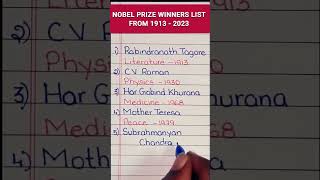 Indians Nobel Prize Winners list nobelprizewinners india gk knowledge shorts shortsfeed