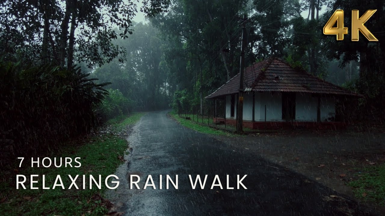 7 Hours Relaxing Rain Walk in Kerala | Gentle Rain ASMR Sounds for Sleep, Meditation & Study