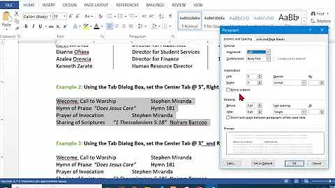 Word Processing - MS Word Tabs Using the Ruler and Dialog Box