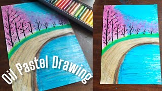 easy oil pastel drawing for beginners|simple and easy art||scenery drawing||colour pastel||
