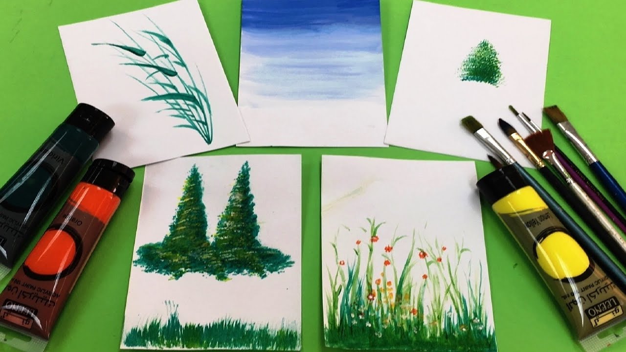 *الرسم بألوان الاكريليك *الصف السادس الابتدائي *وبيان عملي لايضاح كيفية استخدام الفرش كل على حدى*