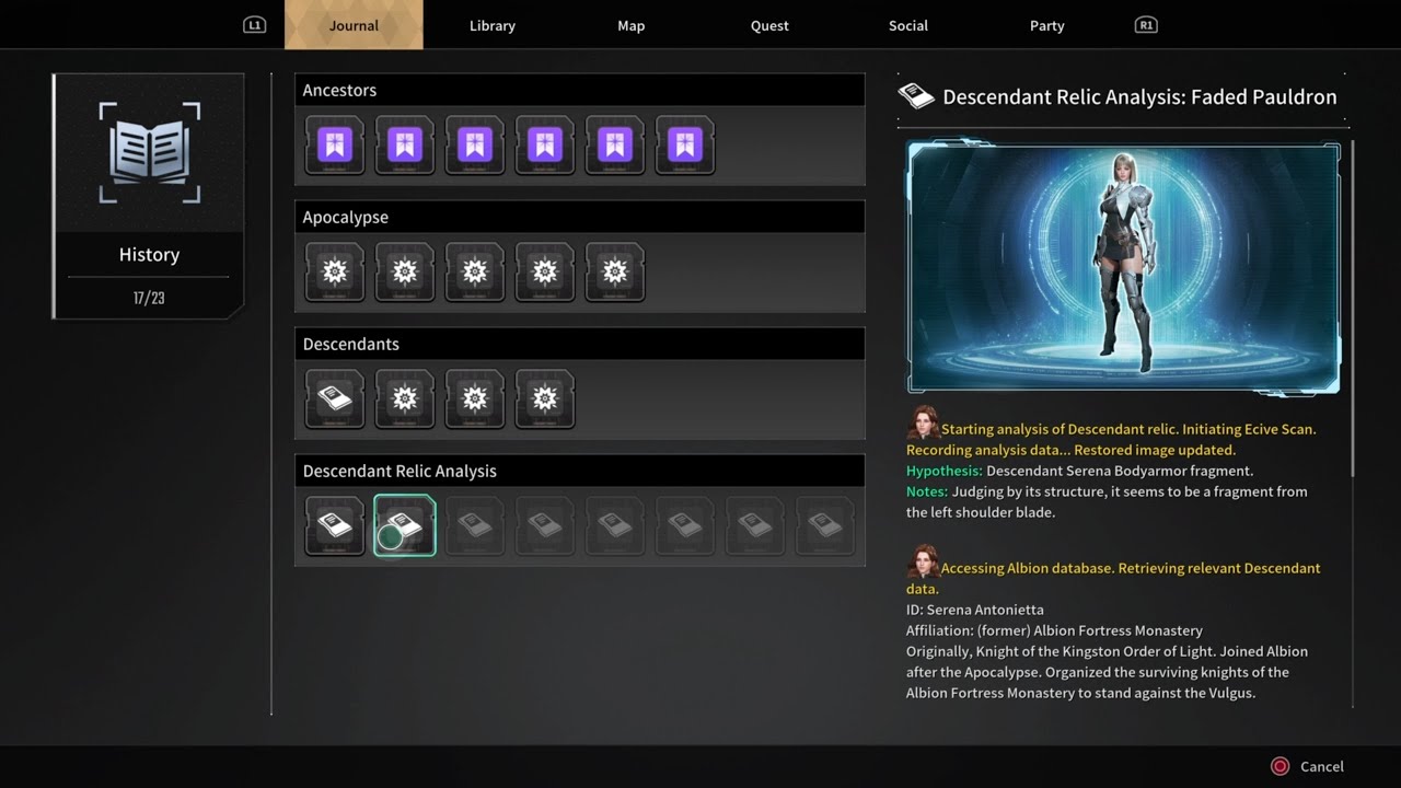 The First Descendant S2 Ep02 Collecting/Sưu Tầm History "Descendant Relic Analysis" Records 1-4 P210
