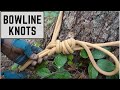 Bowline knots: Simple bowline, improved bowline, double bowline.