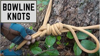 Bowline knots: Simple bowline, improved bowline, double bowline.
