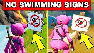 SWIM AT DIFFERENT NO SWIMMING SIGNS *ALL LOCATIONS* 8 BALL VS SCRATCH OVERTIME CHALLENGES FORTNITE