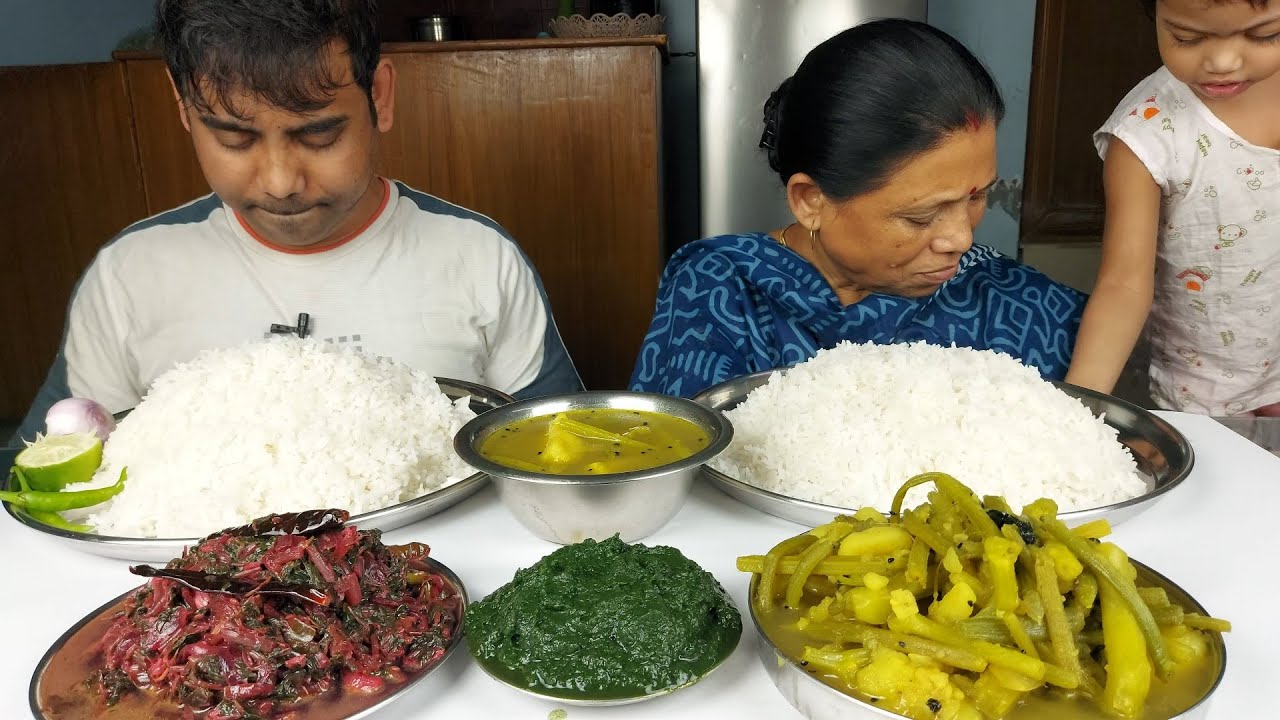 RED SPINACH RECIPE , MUKBANG BENGALI LUNCH EATING SHOW
