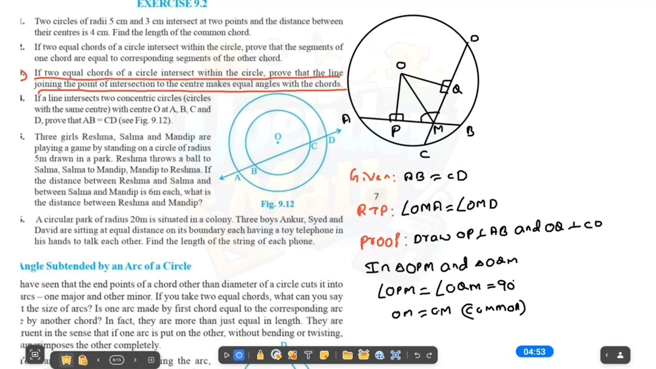 Grade 9 Math || Circles || Exercise 9.2 ,3rd Problem   || Best Visual Explanation 