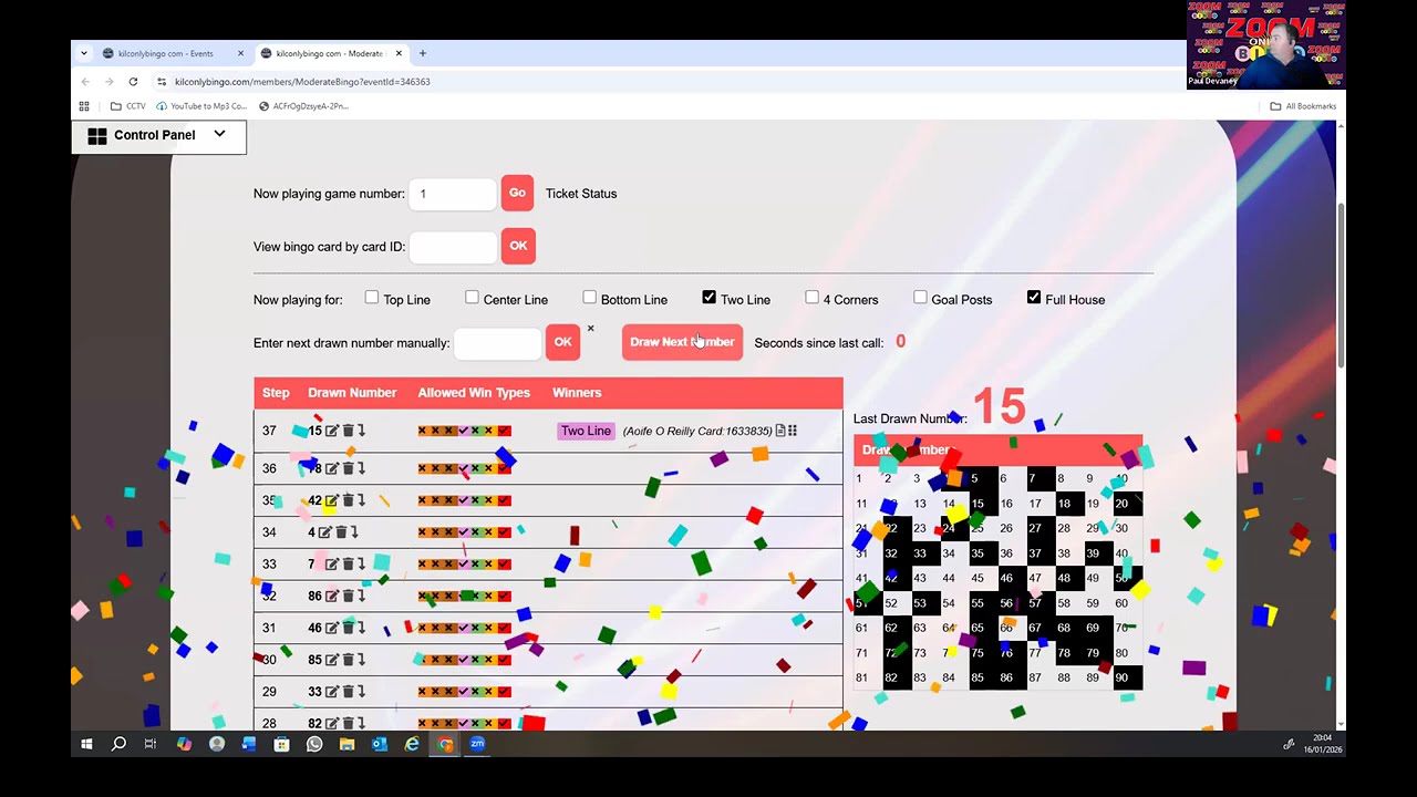 W03 Kilconly Online Bingo Friday 16th Jan 2026