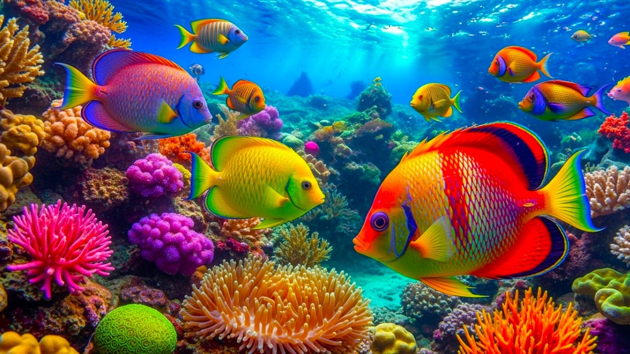 Whispering Blue Serenity – 4K Aquarium with Coral Reef and Relaxing Sounds #3