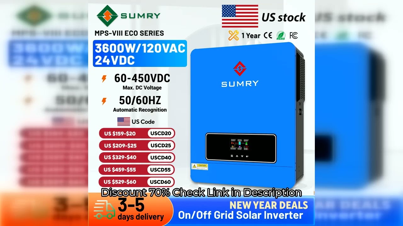 Sumry 3.6kw Hybrid Solar Inverter 110/120v 24v Dual Output with MPPT 120A 60-450v 50/60hz Home Inver