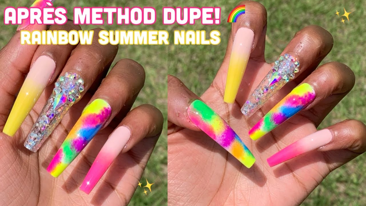 Summer Neon Nails | Apres Dupe Method | Rainbow Ombre Tie Dye Nails |  Pigment Powder Nail Art - YouTube