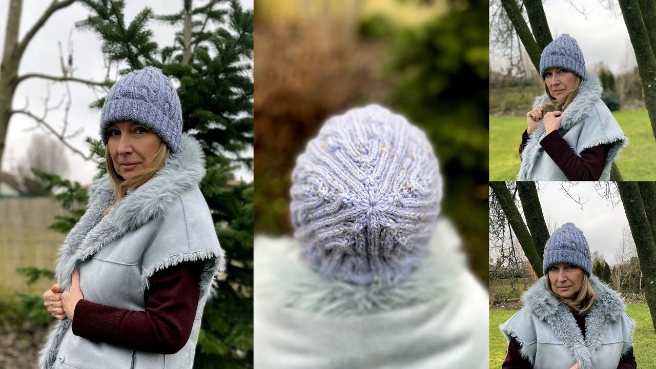 Pletená čepice s copy a ohrnovacím lemem - unisex