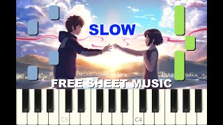 SLOW piano tutorial "DATE" from YOUR NAME, with free sheet music (pdf)