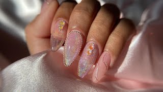 light pink holo swirls ღ | cute and simple nail art | asmr ♡