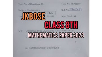 Jkbose Mathematics Class 8th paper 2023 #jkbose
