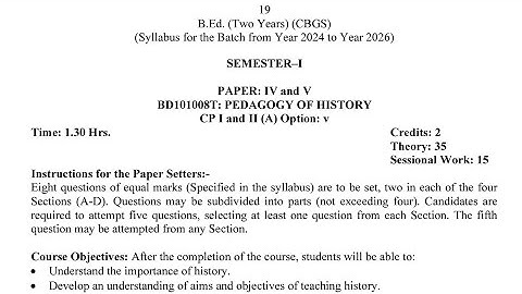 B.Ed 1st Semester Pedagogy of History Syllabus 2024 GNDU University | B.Ed Syllabus 2025