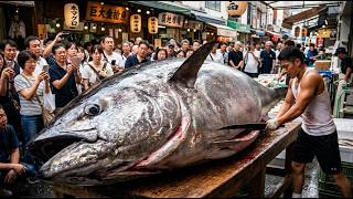 Giant bluefin tuna cutting skills that amazed everyone