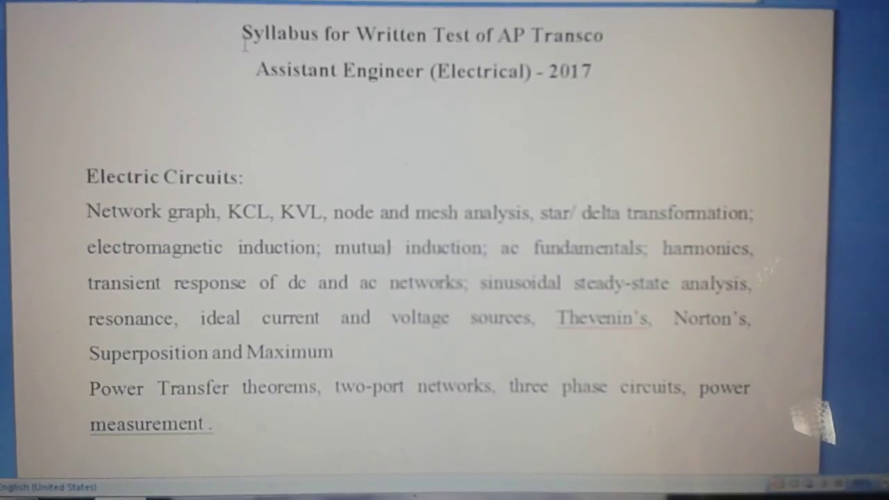 APTRANSCO ELECTRICALSYLLABUS