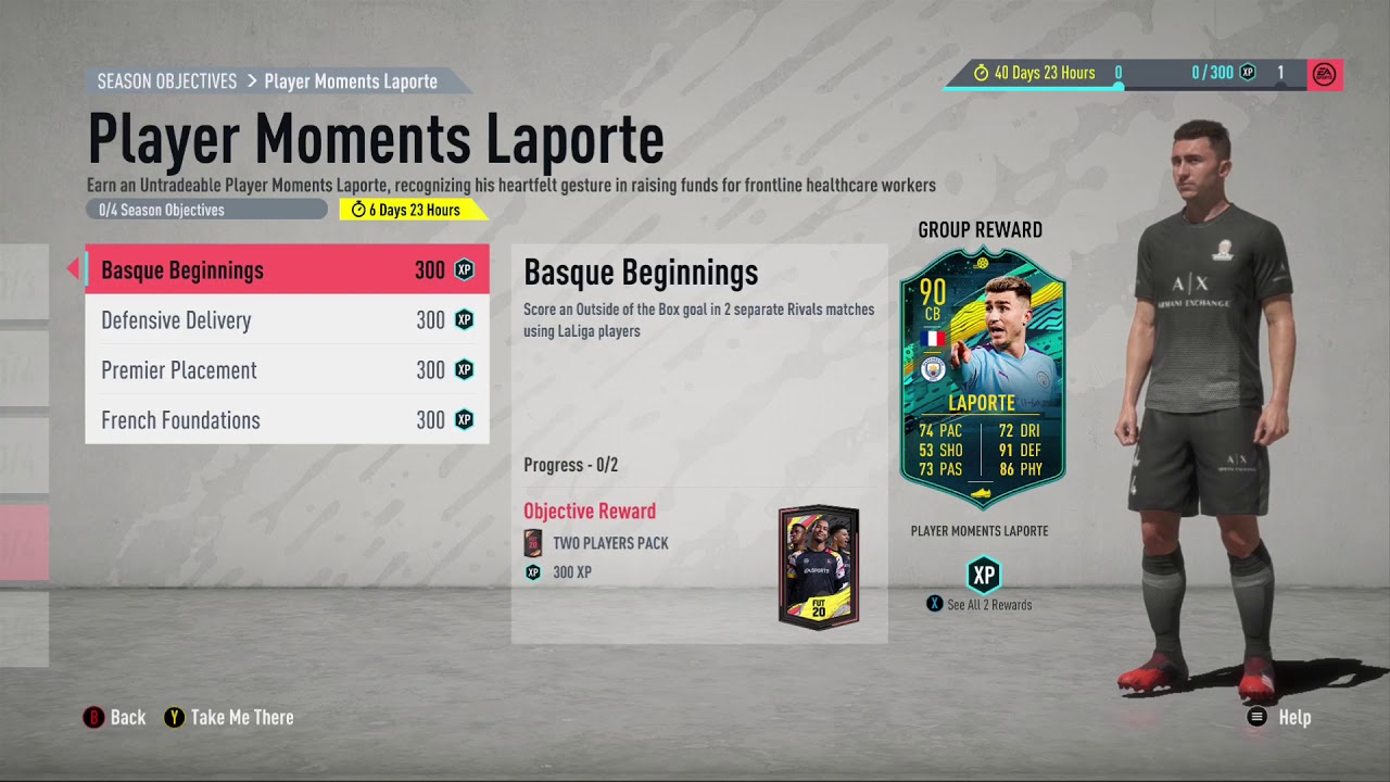90 Laporte Player Moments Objectives FIFA 20