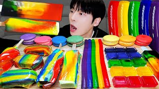 ASMR MUKBANG | Rainbow Desserts! Roll up Ice cream Jelly, Ice cream Honey jelly, Sticky Rice cake.