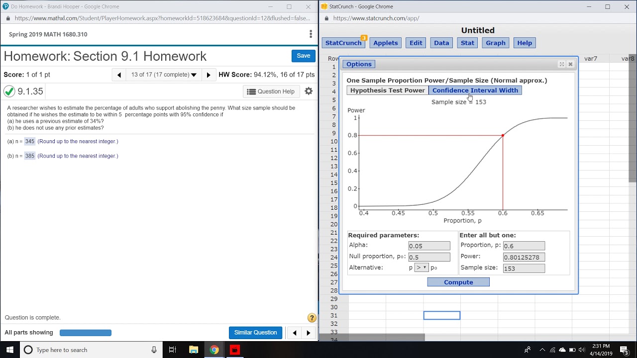 Find Sample Size w/ only Confidence Percentage & Previous Estimate