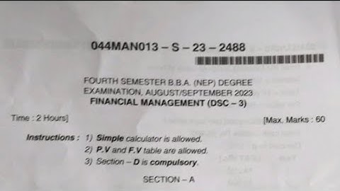Financial Management B.B.A 4th Semester Question Paper Year 2023 Karnataka of Dharwad University