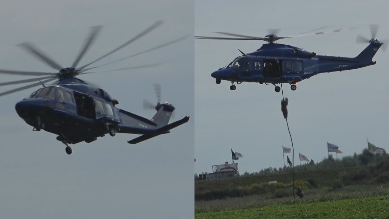 [Fast-Rope] Politiehelikopter PH-PXY AW139 Texel [ Landing + Opstijgen ...