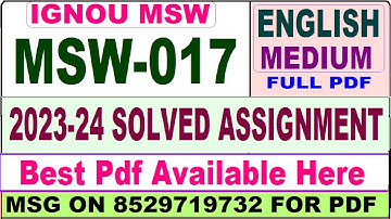 msw 017 solved assignment 2023-24 || msw 017 solved assignment 2024 in english || ignou msw017