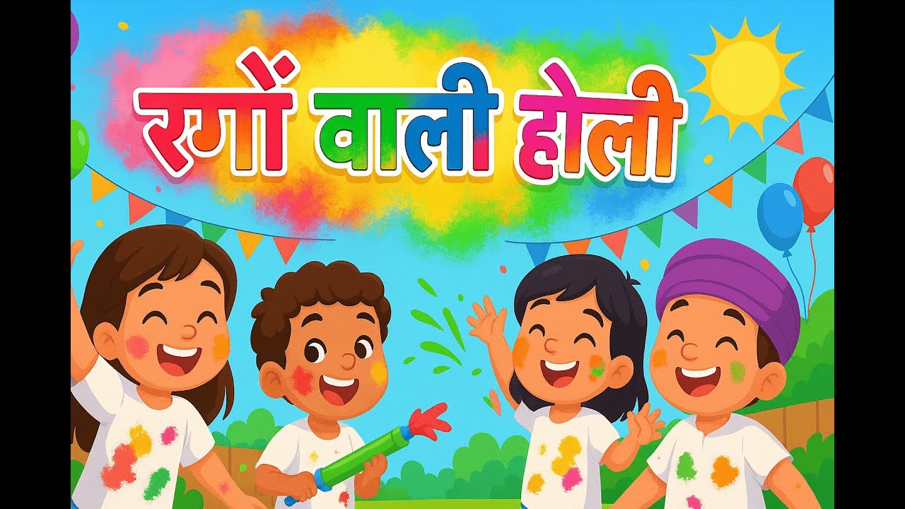 रंगों वाली होली आई |Holi Song for Kids |3D Cartoon Rhymes | रंग बरसे बच्चों के संग | 