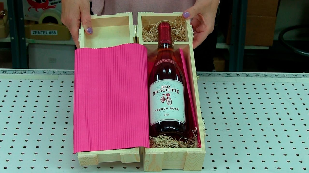 Wine in wood square box with color corrugated paper