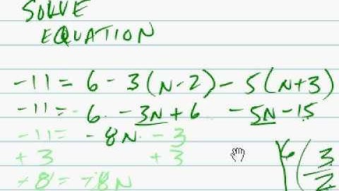 algebra solving equations -11=6-3(n-2)-5(n 3)