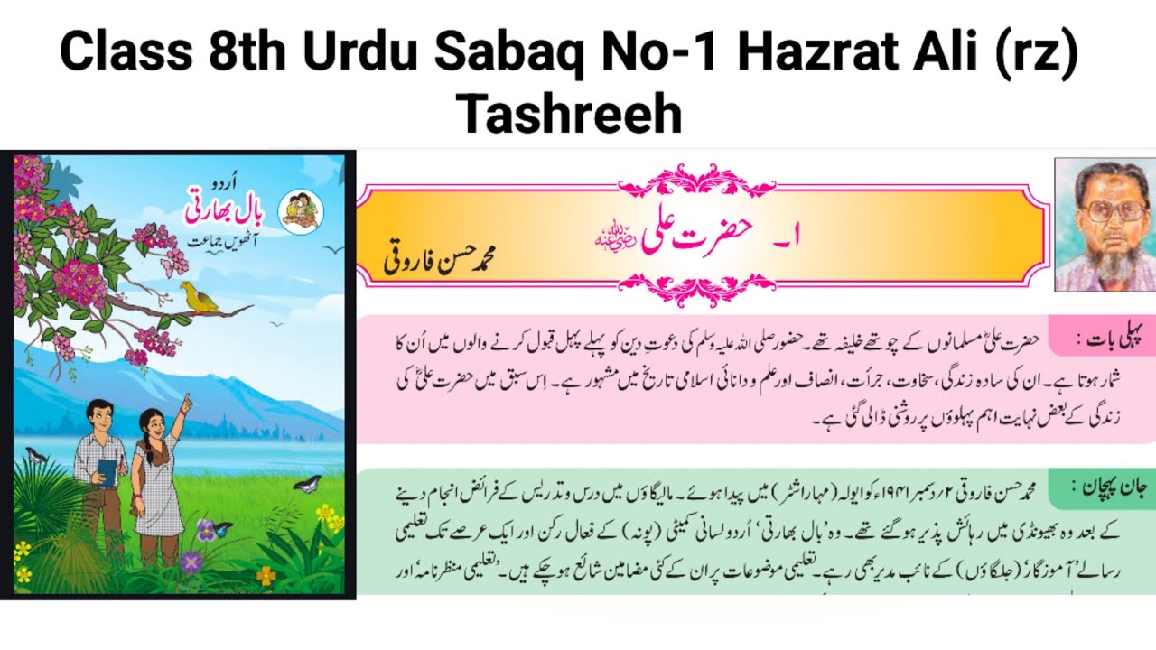 Hazrat Ali Rz Class 8th Urdu Sabaq no-1 Hazrat Ali (rz) Explanation by Muhammad Hasan ...