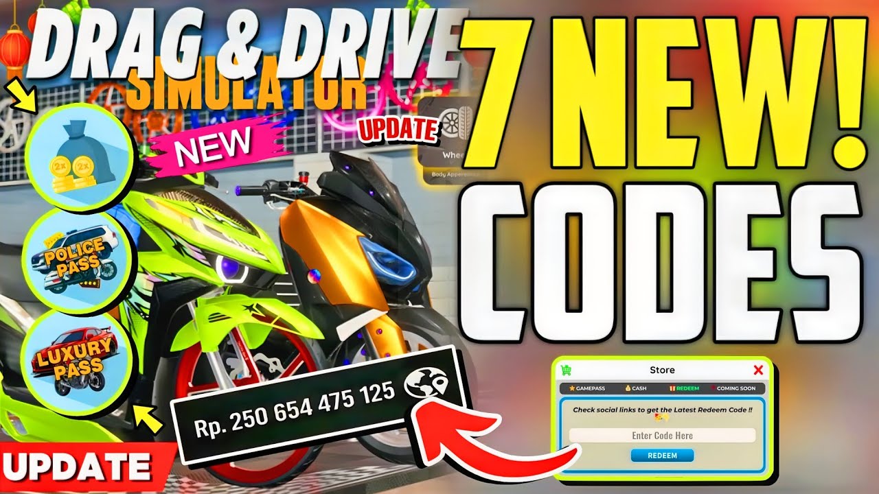 UPDATE V1 1 2 CODES DRAG DRIVE SIMULATOR ROBLOX CODES 2026 DD 