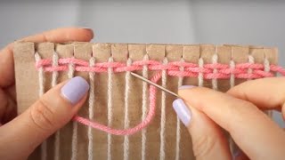 Lo hice fácilmente con cartón, lana y una aguja 🥰 monedero hecho a mano /telar en cartón