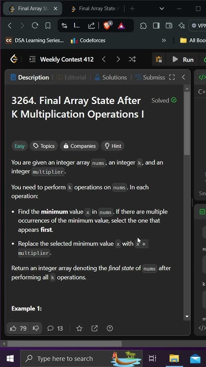 3264. Final Array State After K Multiplication Operations I - YouTube