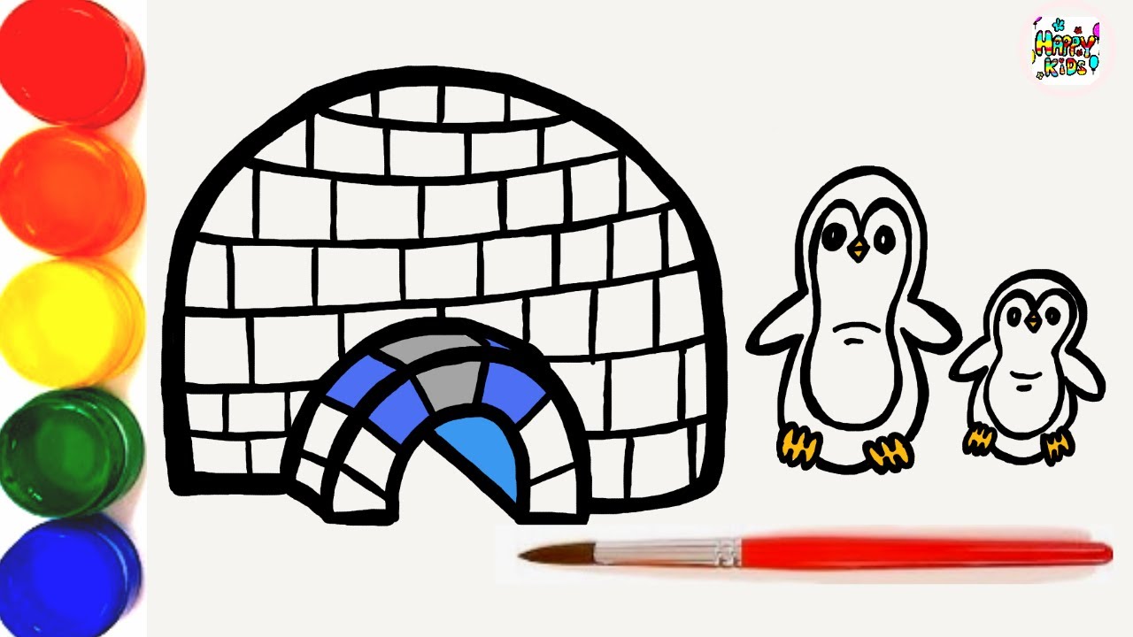 Coloring a penguin igloo for toddlers and kids. Happy Kids ♥️ 