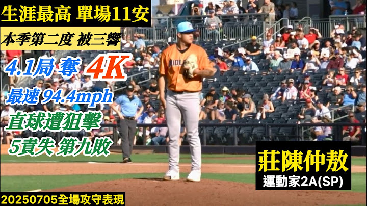 20250705莊陳仲敖(運動家2A)先發逐球｜本季第二度遭三響,生涯最高單場11安,最速94.4mph奪4K,5分責失吞第九敗