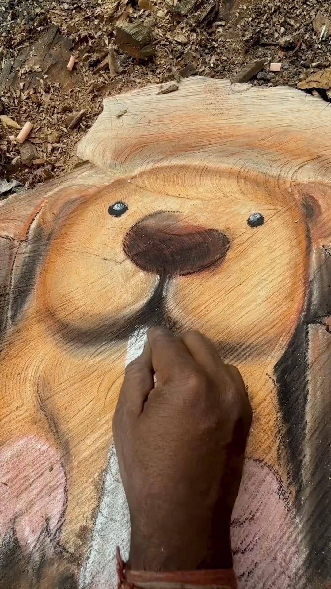 3D Art Illusion on a Tree Log! ?✨ #3dillusion #shorts