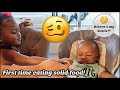 OUR DAUGHTER FEEDS HER BROTHER SOLID FOOD FOR THE FIRST TIME!!! | CUTE REACTION
