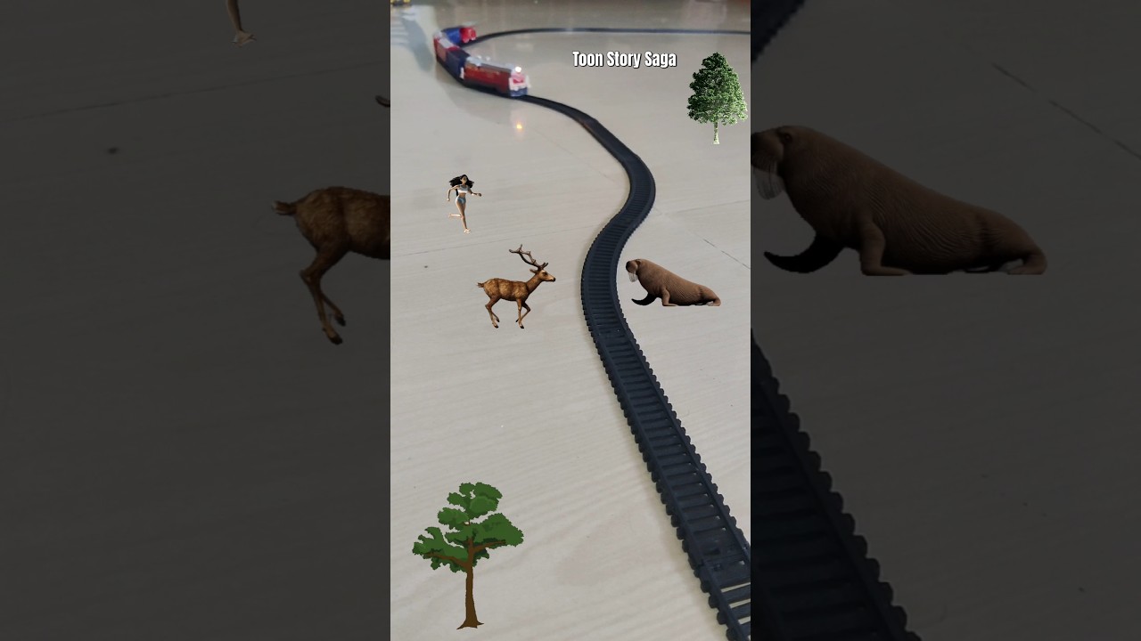 Walrus and the deer 🦌are crossing the track and the train is approaching fast | Animal Cartoon Video