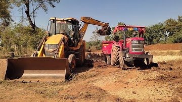 New Jcb 3dx Machine Loading Red Mud In Mahindra yuvo Tractors | Jcb Tractor cartoon gadi
