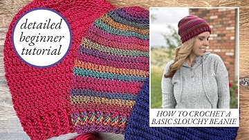 🧶 Basic Slouchy Beanie Crochet Tutorial | Easy Beginner Hat Pattern (All Double Crochet!)