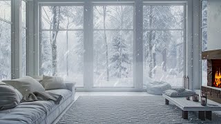 Winter's Tranquility: Snowstorm Winds and Crackling Fireplace  Cozy Ambiance for Relaxation