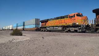 EB BNSF Domestic Intermodal/Port Stack Train Feat Rear DPU At East Daggett CA! #bigbossrailfanner