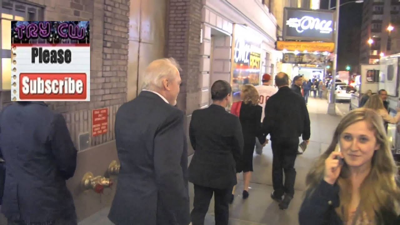 Stacy Keach and Juliet Mills and Maxwell Caulfield outside Orphans Broadway play at Gerald Schoenfel