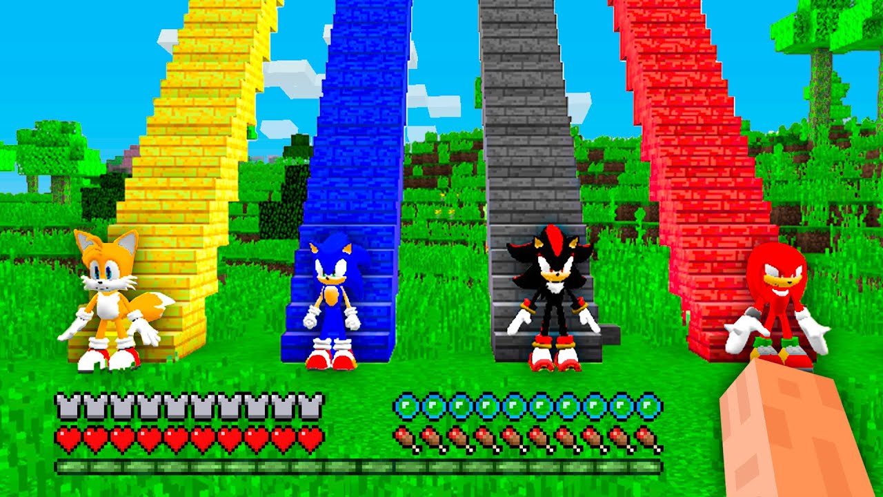 What is the HIGHEST STAIRCASE SONIC and KNUCKLES and SHADOW SONIC and TAILS in Minecraft