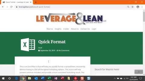 Excel Quick Format - Macro Instructions