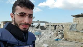 بلدة في ريف حلب الغربي بعد تعرضها للقصف من قبل الطيران الحربي الروسي