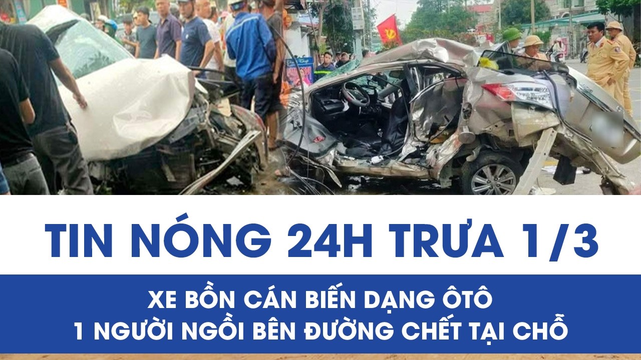 Trưa 1/3: Hãi hùng xe đầu kéo cuốn ôtô lên vỉa hè nát tươm, 1 người ngồi bên đường chết tại chỗ
