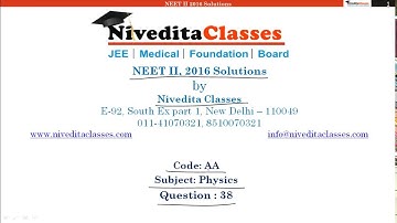 NEET II (24 July, 2016) Video Solution Physics Question No. 38 [Code AA]